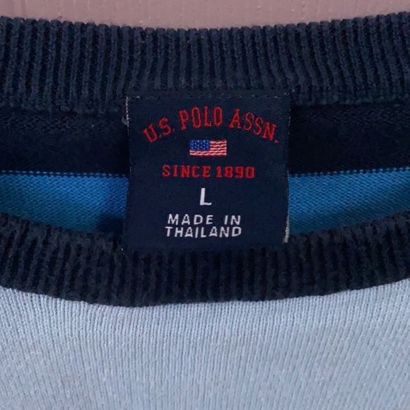 Large Yellow, Blue, Black, and White Striped Polo T-Shirt - Picture 5 of 8